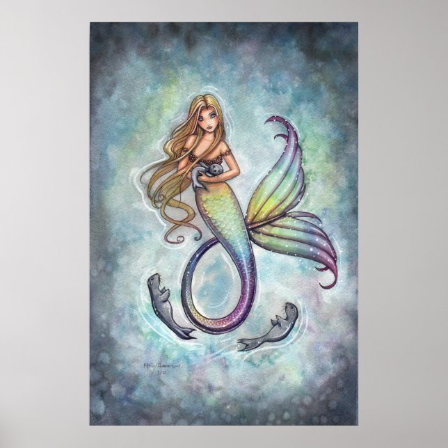 Mermaid Baby Seals Poster por M. Harrison (Frente)