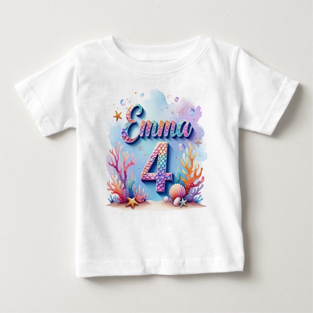 Mermaid Birthday T-Shirt – Personalized Name & Age (Frente)