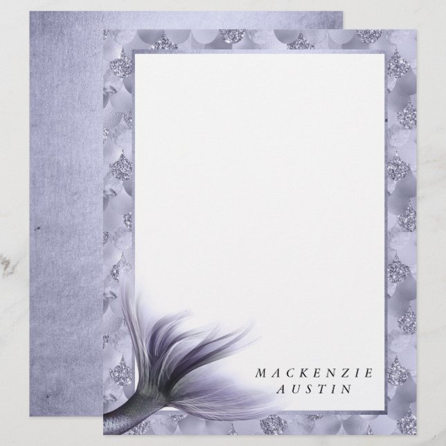 Mermaid Chic Tail | Papel roxo, Lavanda (Frente/Verso)