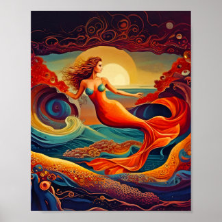 Mermaid Fantasy Impressão, Papel de Poster de Valo
