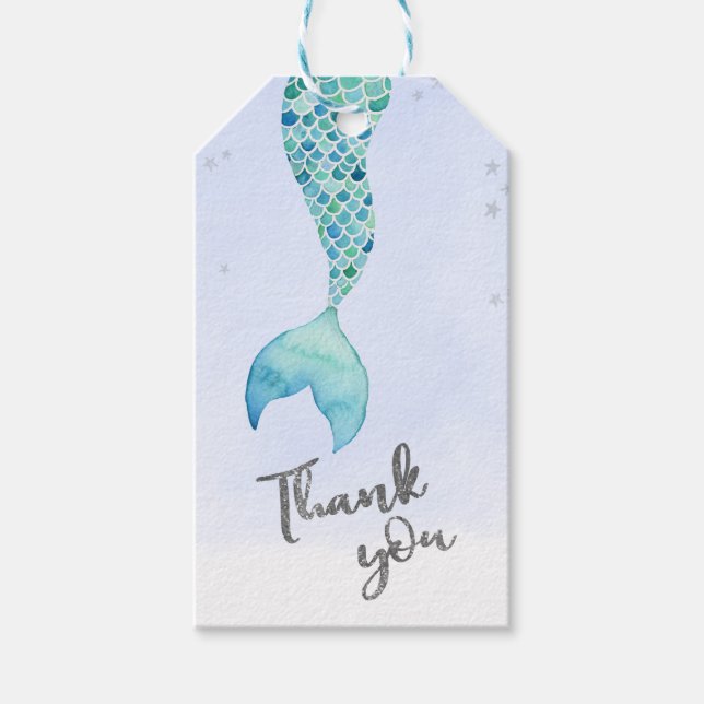 Mermaid Glitter Favor Obrigado Etiqueta (Frente)