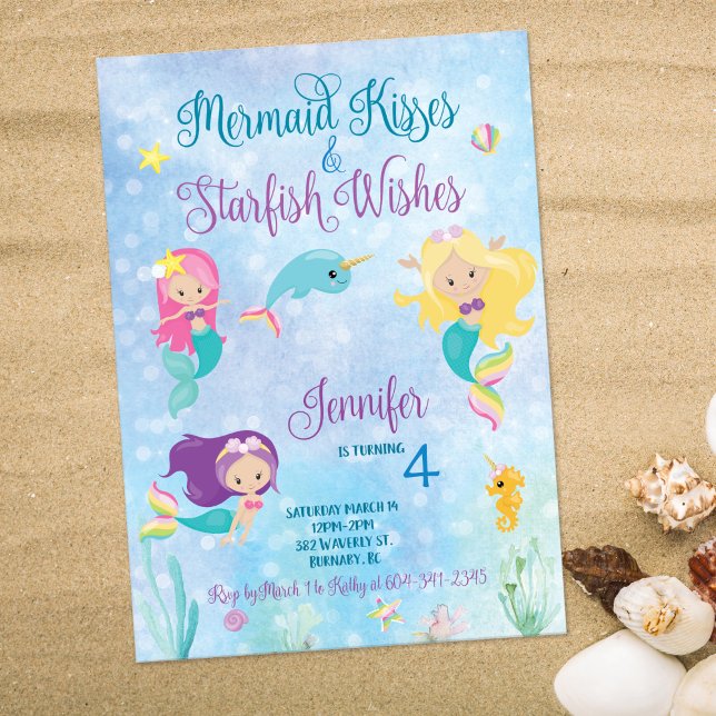 Mermaid Kisses Convite de Aniversário (Criador carregado)
