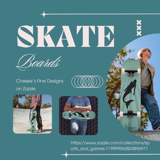 Mermaid Silhouette Sun Ray Skateboard (Criador carregado)