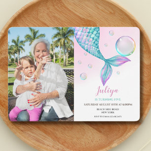 Mermaid Tail com bolhas Birthdayfoto Convite
