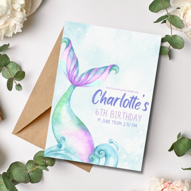 Mermaid Tail Sob Convite De Aniversário Do Mar (Criador carregado)