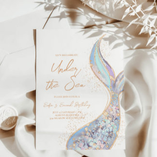 Mermaid Tail Sob Convite De Aniversário Do Mar