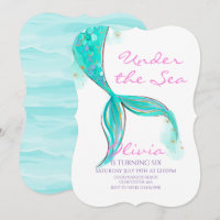 Mermaid Tail Sob Convite De Aniversário Do Mar
