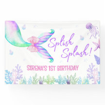 Mermaid Watercolor Girl First Birday Backdrop