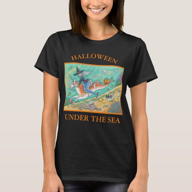 MERMAID WITCH, MERHORSE UNICORN, HALLOWEEN T-SHIRT (Frente)