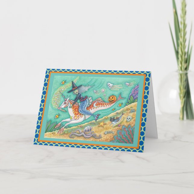 MERMAID WITCH, UNICORN FANTASY GREETING CARTÃO Ver (Frente)