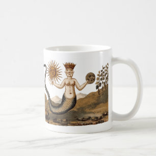 Merman com Sun e caneca de café da lua