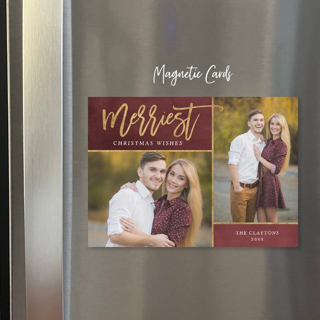 Merriest Faux Foil 2 Photo Magnetic Christmas Card (Criador carregado)