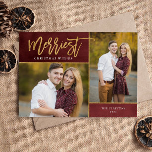 Merriest Faux Foil 2 Photo Magnetic Christmas Card