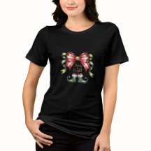 Merry & Bright Christmas Bow & Elf Shoes T-Shirt