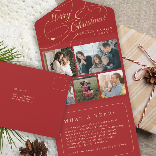 Merry Christmas 5 foto colage rustic red card (Criador carregado)