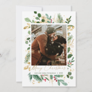 Merry Christmas aquarela verde-dourado vermelho ho