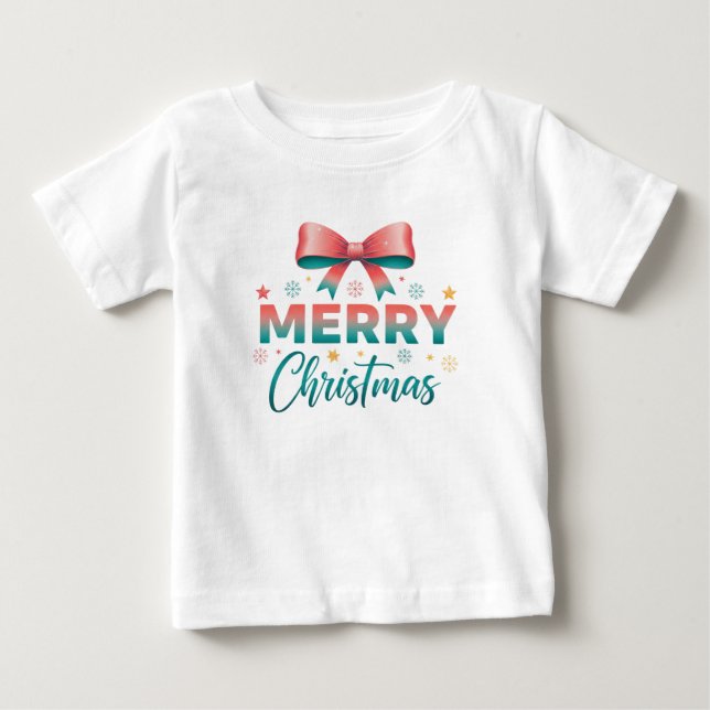 Merry Christmas Cute Baby Festive Bow T-Shirt (Frente)