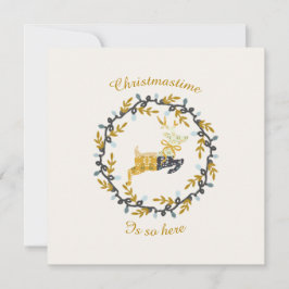 Merry Christmas Deer Yellow Cream Flat Card