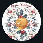 Merry christmas fragrada etiqueta adesiva de rapos<br><div class="desc">Bonita design de sacola e bagas com uma maravilhosa raposa de inverno. Perfeito para o seu papel de carta/favoritos/envelopes,  etc. Muitos itens correspondentes disponíveis para o comprar nesta coleção,  como cartões,  convites,  etiquetas de endereço e canecas. Por favor,  visite o meu compro.</div>