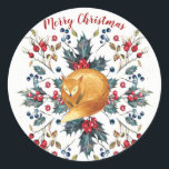 Merry christmas fragrada etiqueta adesiva de rapos<br><div class="desc">Bonita design de sacola e bagas com uma maravilhosa raposa de inverno. Perfeito para o seu papel de carta/favoritos/envelopes,  etc. Muitos itens correspondentes disponíveis para o comprar nesta coleção,  como cartões,  convites,  etiquetas de endereço e canecas. Por favor,  visite o meu compro.</div>