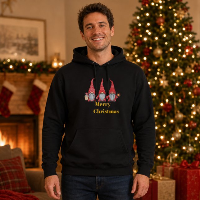 Merry Christmas Gnomes Suéter Preto com Capuz para (Criador carregado)