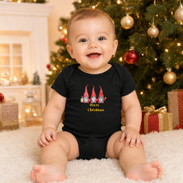 Merry Christmas Gnomos Body Preto para Bebê