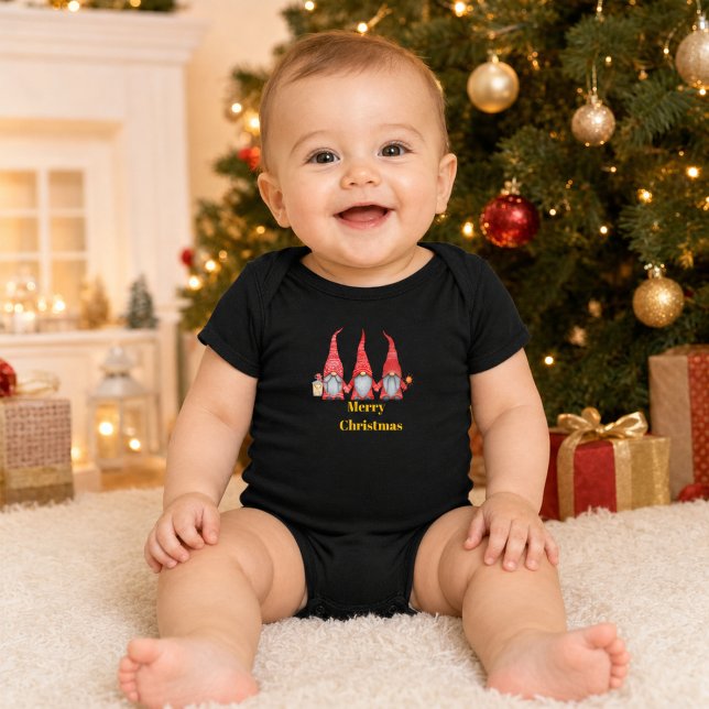 Merry Christmas Gnomos Body Preto para Bebê (Criador carregado)
