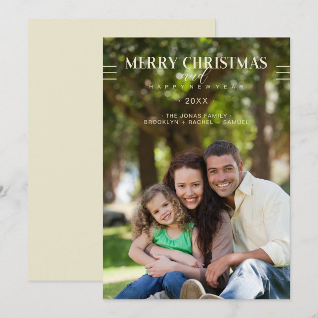Merry Christmas Happy New Year Script Custom Photo (Frente/Verso)