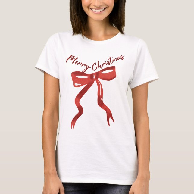 Merry Christmas Red Bow T-Shirt (Frente)