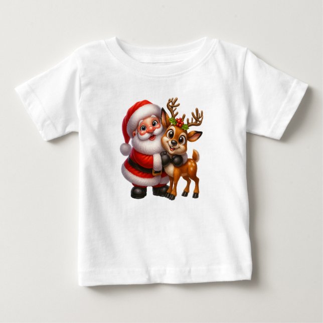 Merry Christmas Santa and Deer T-shirt (Frente)