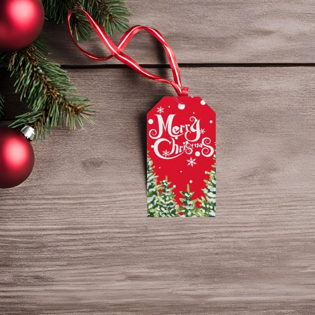 Merry Christmas Snow Trees Natal - Etiqueta de pre (Criador carregado)