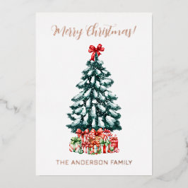 Merry Christmas Snowy Tree Rose Gold