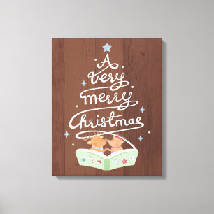 Merry Christmas Typografia Reindeers Canvas Print
