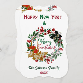 Merry Christmas Watercolor Floral Green Wreath
