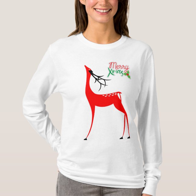 Merry Xmas Reindeer Camiseta feminina (Frente)