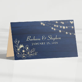 Mesa Cartão de Assento de Casamento Azul Naval Rústico