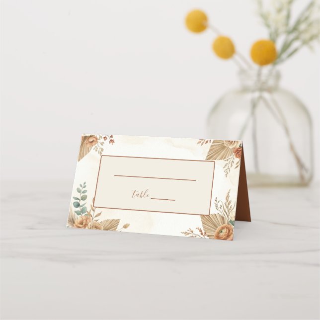 Mesa Cartão de Assento de Casamento Floral Boho Rústico (Frente)