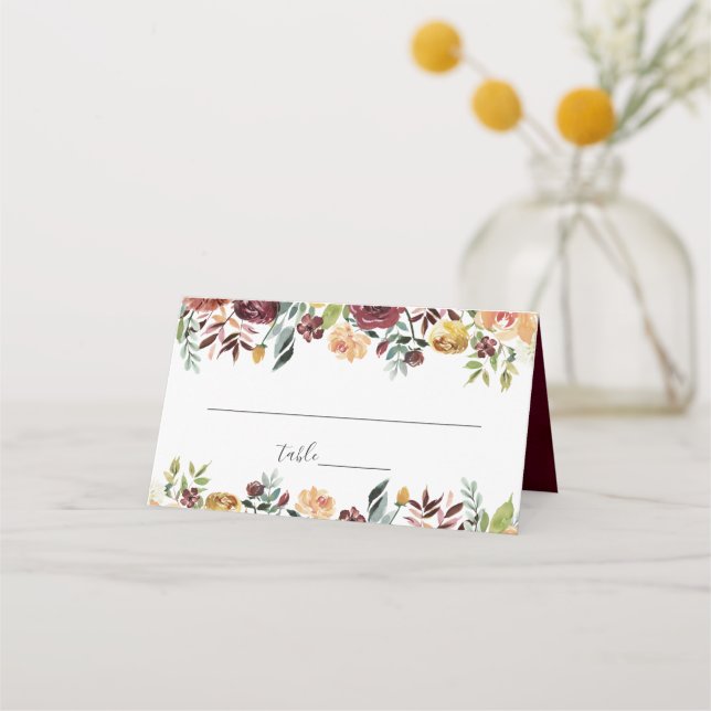 Mesa Cartão de Assento de Casamento Floral Laranja Borg (Frente)