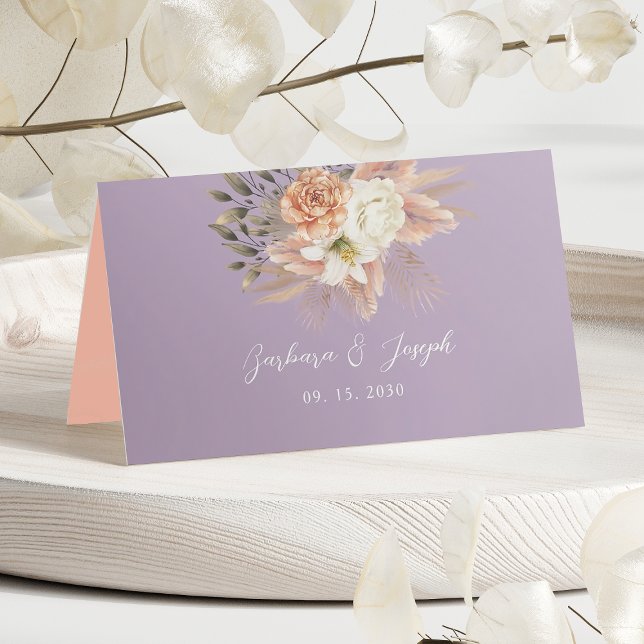 Mesa Cartão de Assento de Casamento Floral Rosa e Roxo (Criador carregado)