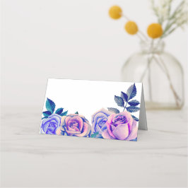 Mesa Cartão de assento de rosas roxas. Floral de casame