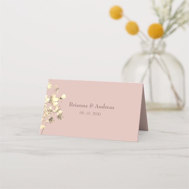 Mesa Cartão de Assento Floral Rosa Dourado Casamento (Verso)