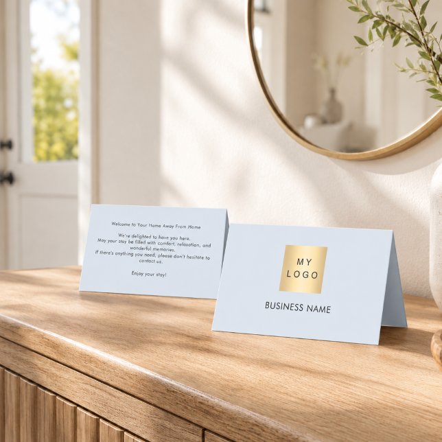 Mesa Cartão de boas-vindas azul quarto de hotel (Criador carregado)