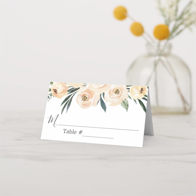 Mesa Cartão de Casamento Branco Floral Beige (Frente)