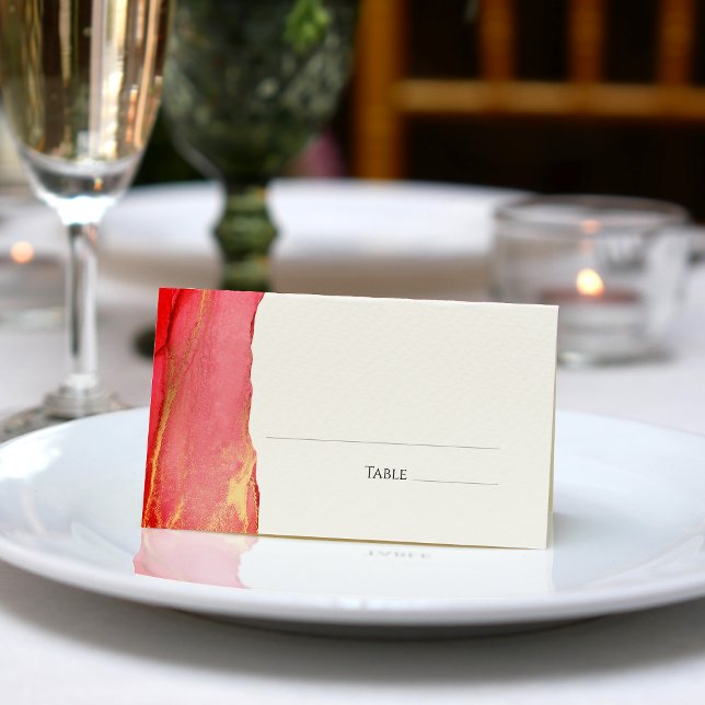 Mesa Cartão de Casamento de Abstrato Rosa-Coral Moderno (Modern Coral Pink Abstract Wedding Place Card)