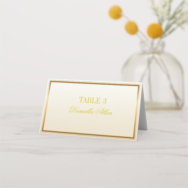 Mesa Cartão de Casamento Elegante Branco e Dourado (Frente)