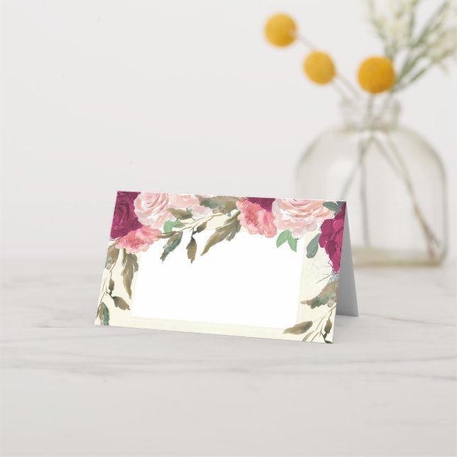 Mesa cartão de casamento floral de marfim floral, cor-d (Frente)