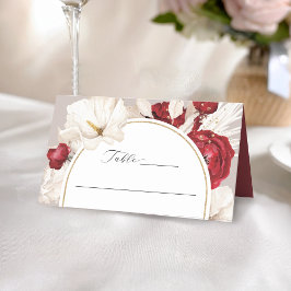 Mesa Cartão de casamento floral vermelho-rubi e branco