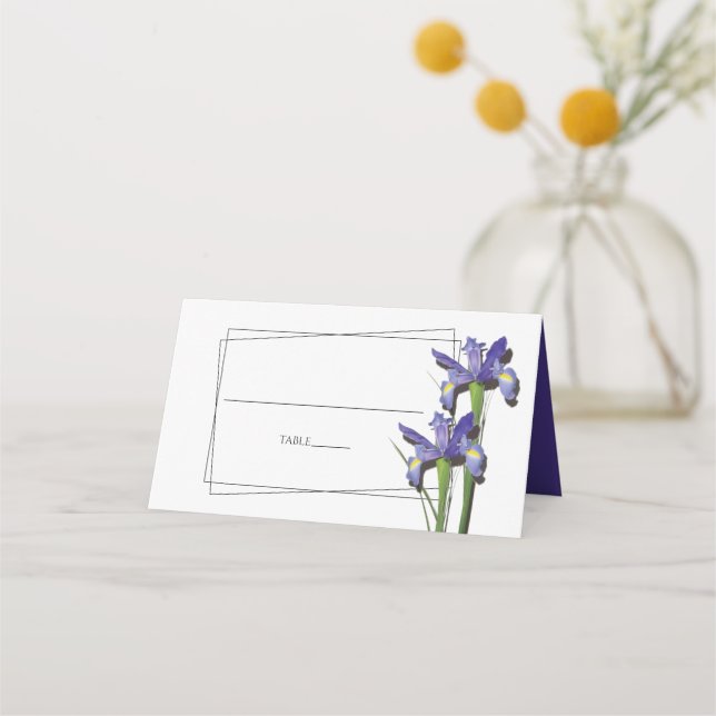 Mesa Cartão de Casamento Iris Roxo Elegante (Frente)