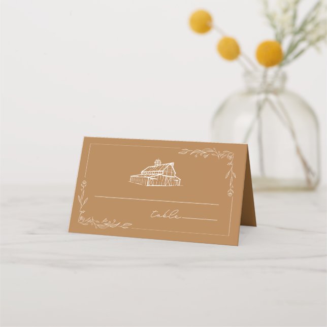 Mesa Cartão de Casamento Rustic Barn Goldenrod (Frente)