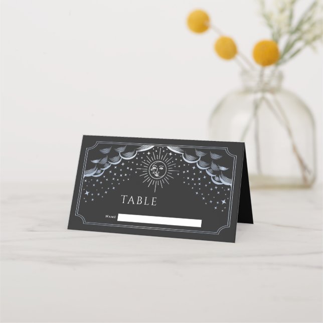 Mesa Cartão de Casamento Tarot Sol e Lua Prateado (Frente)